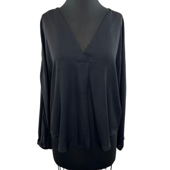 Anthro DOLAN Black Long Sleeve V-Neckline Elastic Cuff Pullover Polyester Top L - Picture 1 of 8